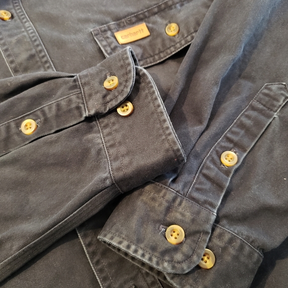 Vintage Carhartt Button Down Heavy Duty Long Sleeve Work Shirt Men's sz L Blue - Picture 5 of 7
